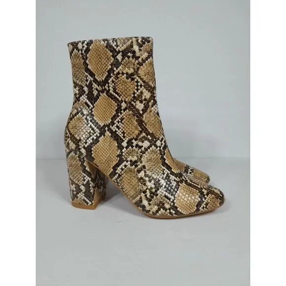 Lulus my generation Snake Reptile block heel women sz 7.5 Boots Bootie Ankle Tan - Picture 4 of 10
